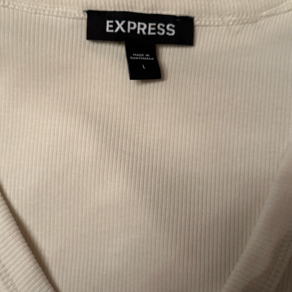 Express Cream Ruffle Sleeve V-Neck Bodysuit - Picture 2 of 4